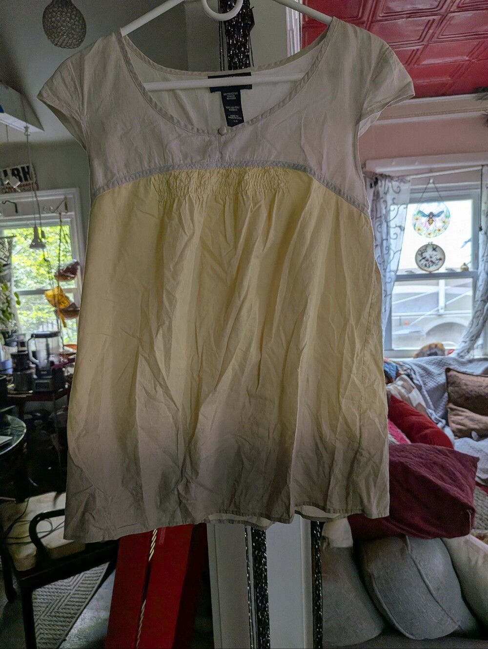 Canyon River Blues White and Pale Yellow Two-Tone Cap Sleeve Top